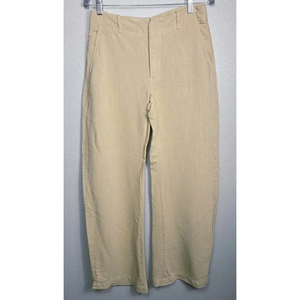 Zara Linen‎ Blend Wide Leg Pants Muted Yellow Neutral High Rise Size S
